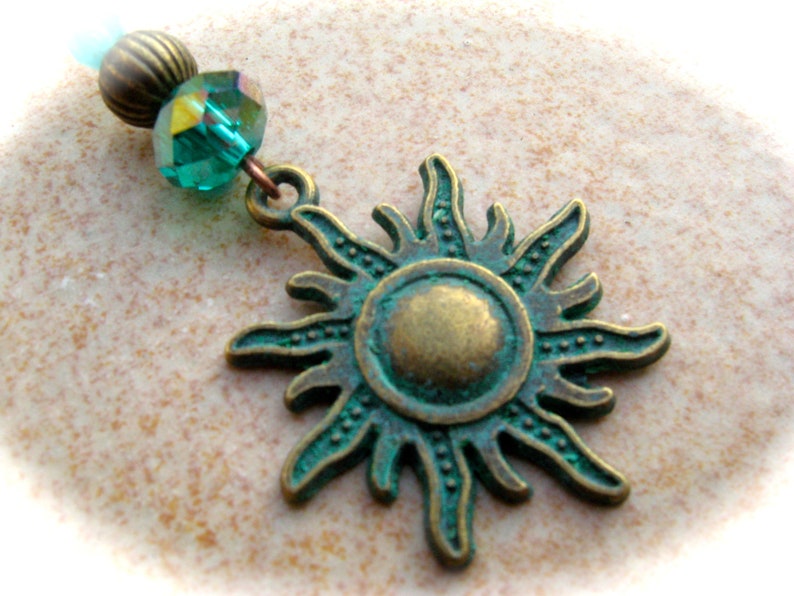 Earrings with patina sun image 2