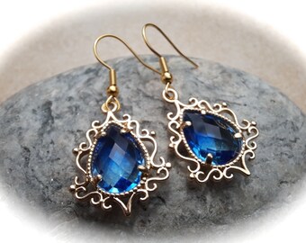 faceted blue glass earring drops