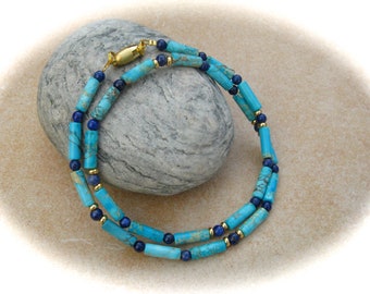 delicata collana di diaspro-lapislazzuli turchese-blu, collana di pietre, collana di pietre preziose, collana di turchese