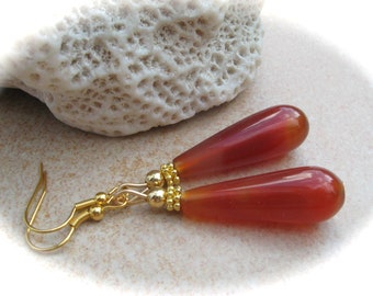 long carnelian drop earrings,gemstone earrings,gemstone jewelry