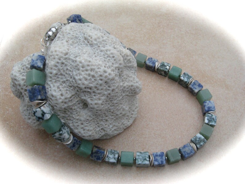 Sodalith Jade Jasper Cube Collier, Cube Chain, Stone Chain, Gemstone Necklace image 6