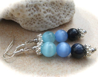 blue-turquoise cateye earrings, glass earrings