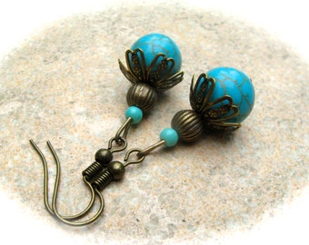 playful turquoise earrings, turquoise howlith earrings, vintage earrings