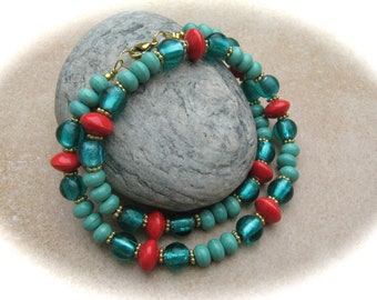 turquoise-petrol-red ceramic-glass chain