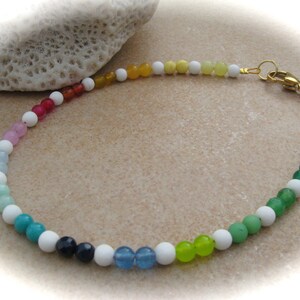 weiß-buntes Jade-Achat-Fußkettchen, Edelsteinfußkettchen,Edelsteinschmuck