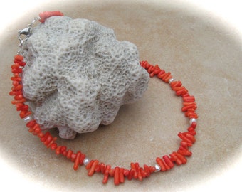 dark orange coral branch necklace,coral necklace,gemstone necklace,gemstone jewelry