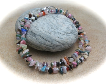 kleurrijke edelsteen mix ketting, strook ketting, stenen ketting, edelsteen ketting, edelsteen sieraden
