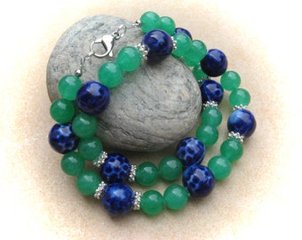 green-blue jade ceramic necklace, gemstone necklace, stone chain, green chain