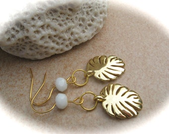 gold-plated brass earrings Monstera leaf