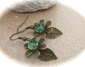 bronze glass earrings flower,gemstone earrings,gemstone jewelry