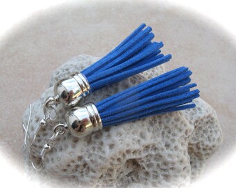 long blue tassel earrings