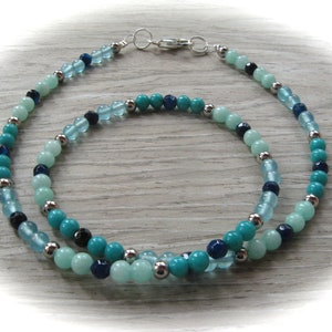 zarte türkis-blaue Jade-Achatkette, Edelsteinkette, Edelsteinschmuck, Steinkette