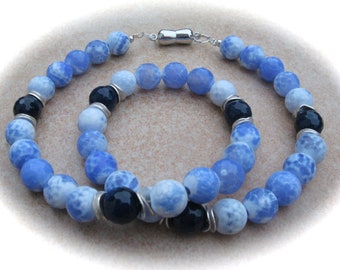 faceted blue-white agate necklace,gemstone necklace,gemstone jewelry