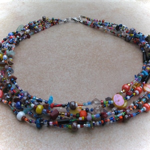 six-row colorful glass mother-of-pearl gemstone necklace, multi-row necklace, glass pearl necklace