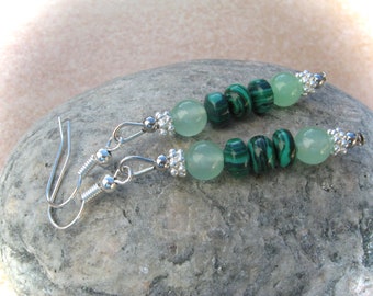 Malachite jade earrings, gemstone earrings