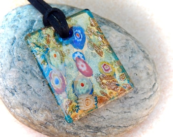 rectangular turquoise-colored glass pendant