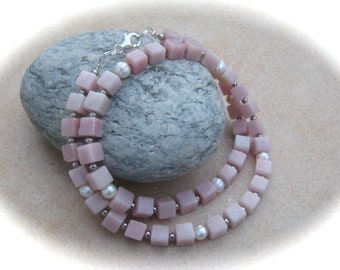 pink Andenopal cube chain, cube chain, Andeano palm necklace, stone chain, gemstone necklace