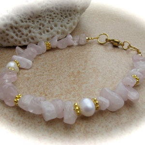 Rose Quartz Chip Bracelet, Gemstone Bracelet, Gemstone Jewelry