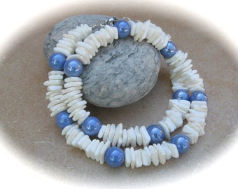 cream white-blue shell ceramic chain