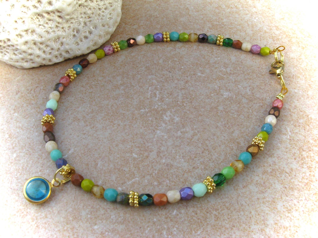 Colorful Anklet, Glass Bead Anklet, Glass Anklet Etsy