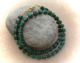 delicate cube chain malachite,gemstone necklace,gemstone jewelry
