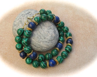 Malachit-Lapislazuli-Kette,Malachitkette,Steinkette,Edelsteinketten,Edelsteinschmuck,grün-blaue Kette