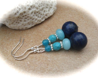 turquoise blue lapis lazuli jade howlith earrings, stone earrings, gemstone earrings, jade earrings