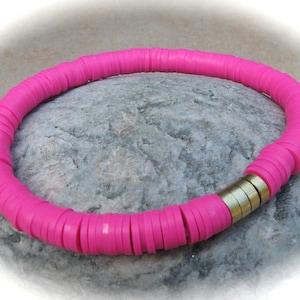 pink heishi bracelet, stretch bracelet, surfer bracelet, polymer clay bracelet, boho bracelet, friendship bracelet