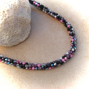 pink-grey-black-pink crochet necklace glitter dream, tube chain, crocheted glass bead necklace, glass necklace, bead necklaces image 5