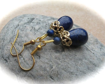 Lapislazuli-Tropfen-Ohrhänger,Edelsteinohrhänger,Edelsteinschmuck