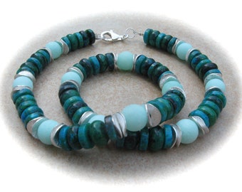 Chrysocolla jade necklace, stone necklace, gemstone necklace