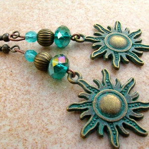 Earrings with patina sun image 3