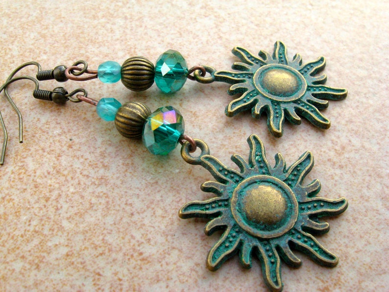 Earrings with patina sun image 3