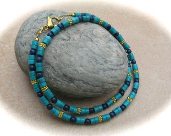delicate turquoise lapis lazuli necklace, stone necklace, gemstone necklace