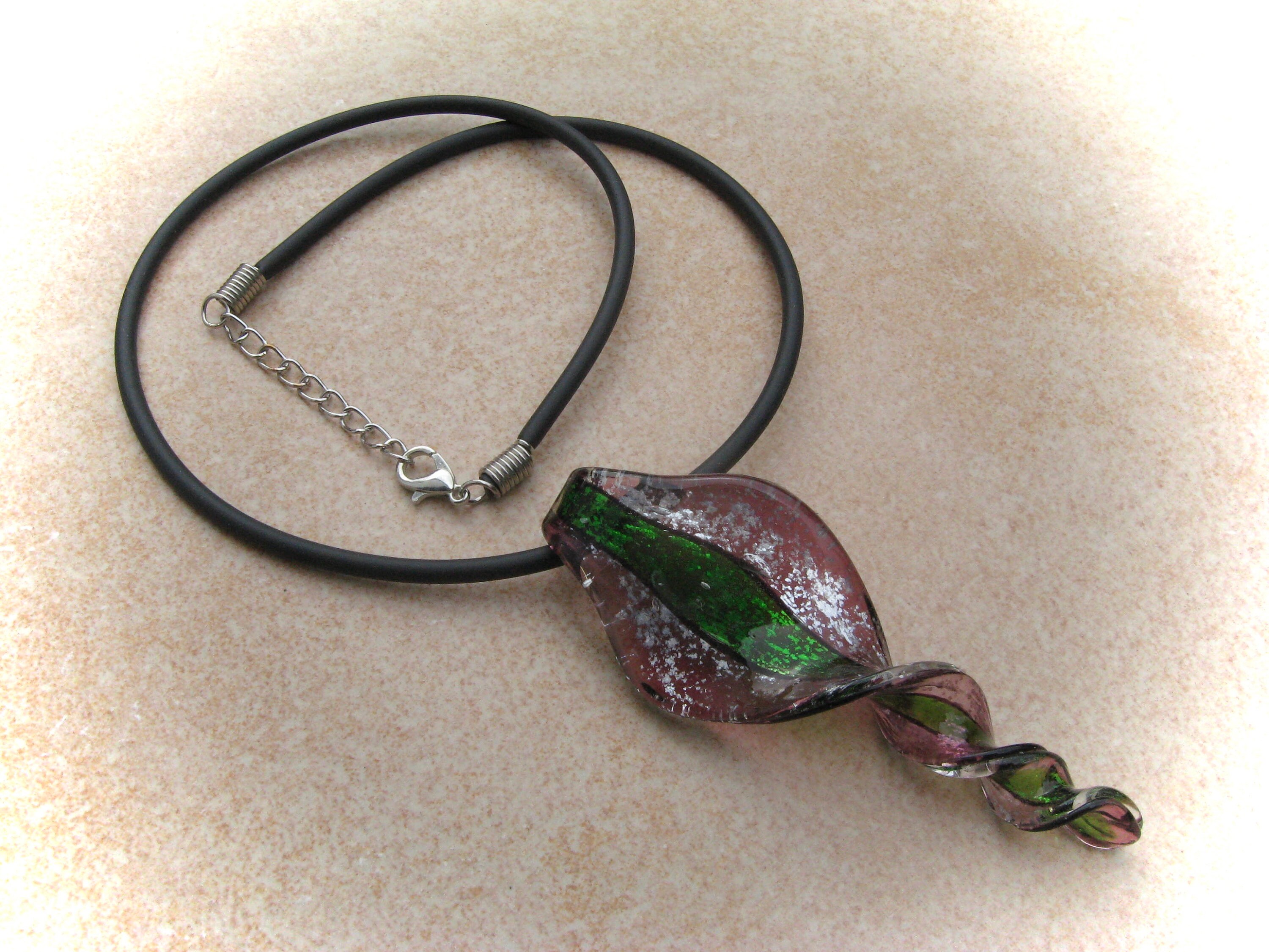 Pendentif Grand Rectangle En Verre Violet – Argenté 925 – 5,2 Cm – Fait Main En France – Neuf Sans Emballage