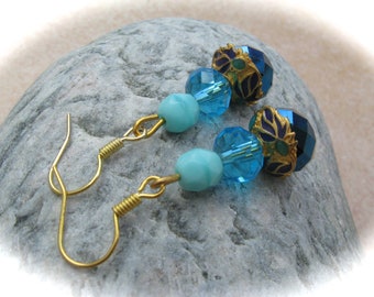 petrol turquoise glass earrings