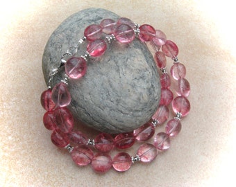 pink cherry quartz necklace, cherry quartz nuggets necklace, stone necklace, gemstone necklace