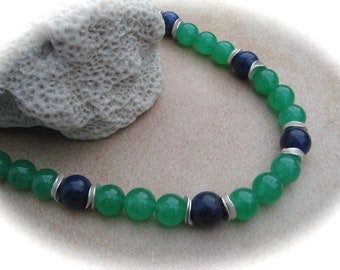 Jade-Lapislazuli-Collier,Edelsteinkette,Edelsteinschmuck,Steinkette, grün-blaue Kette