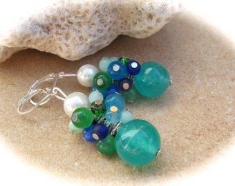 green-turquoise-blue-white jade earrings,glass earrings,glass earrings
