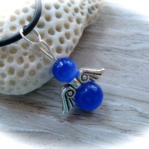 blue guardian angel glass pendant