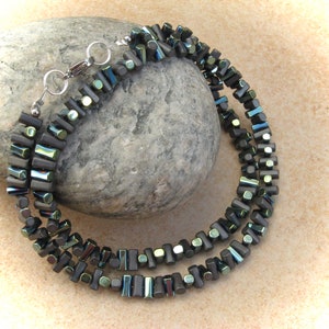 anthracite-metallic-green-blue hematite necklace, stone necklace, gemstone necklace