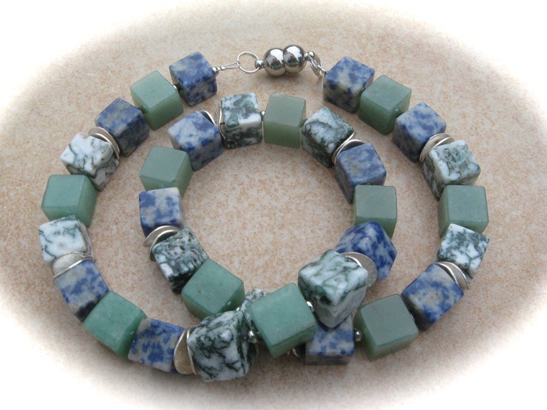 Sodalith Jade Jasper Cube Collier, Cube Chain, Stone Chain, Gemstone Necklace image 2