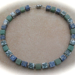 Sodalith Jade Jasper Cube Collier, Cube Chain, Stone Chain, Gemstone Necklace image 4
