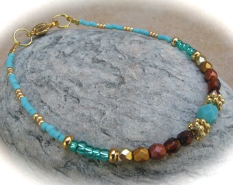 delicate turquoise-gold-brown glass bracelet