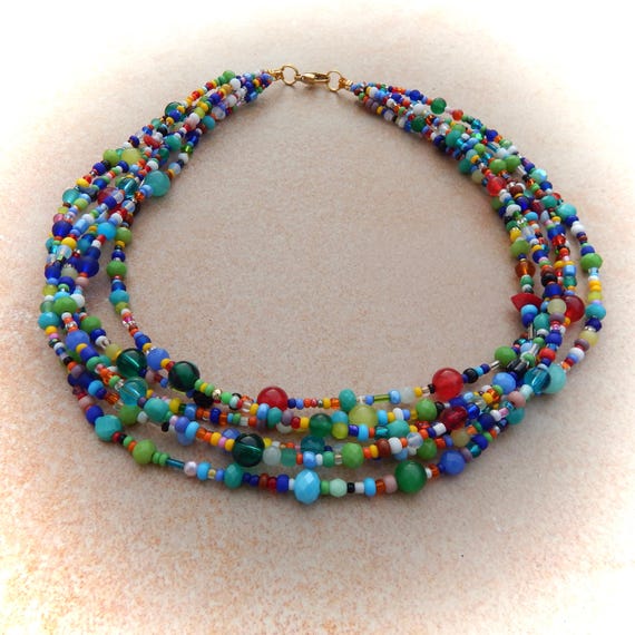 Collier Multi-rang Vintage En Onyx Ou Verre Noir - Bijou Occasion, Style Rétro Et élégant