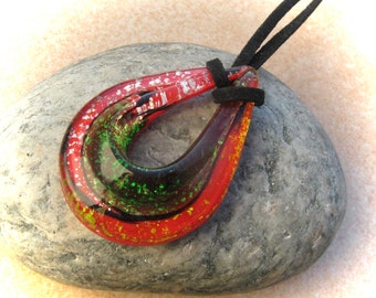 large red-green glass teardrop pendant