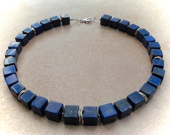 Lapislazuli-Würfel-Collier,Würfelkette,Laspislazulikette,Steinkette,Edelsteinketten,Edelsteinschmuck