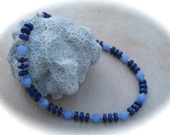 Lapislazuli-Achatkette,Edelsteinkette,Edelsteinschmuck,blaue Kette