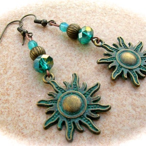 Earrings with patina sun image 1