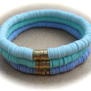 3 Heishi bracelets turquoise-blue, bracelet set, stretch bracelet, surfer bracelet, polymer clay bracelet, boho bracelet, friendship bracelet